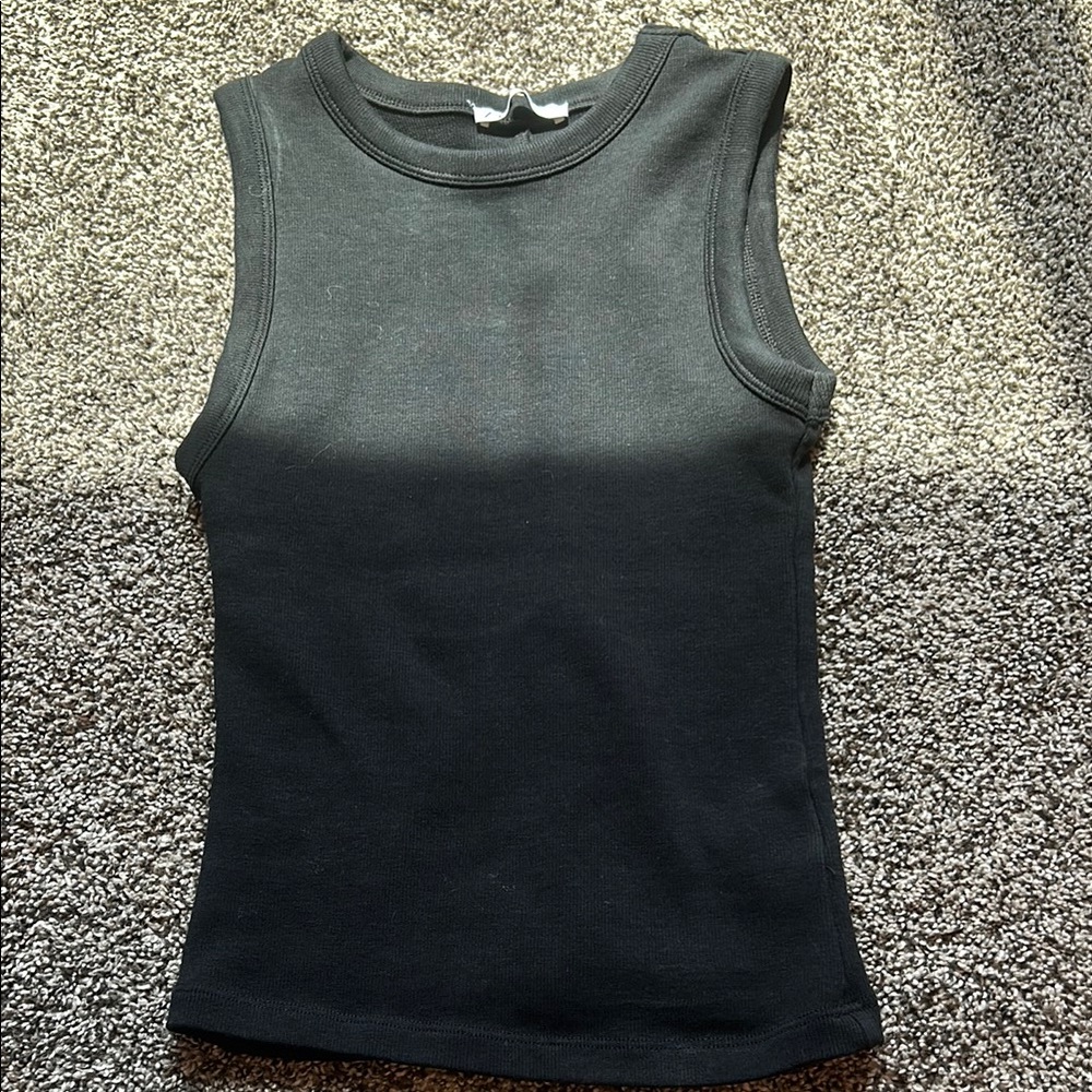Zara Gray and Black Ribbed Fitted Tank Top